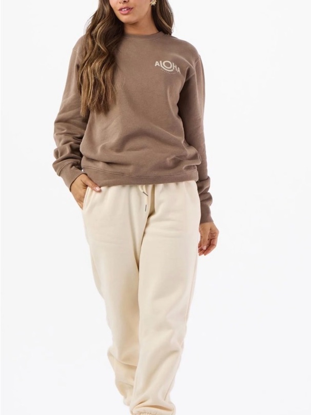 ALOHA Cozy Crewneck Sweatshirt - MOCHA - SMALL (discontinued color)